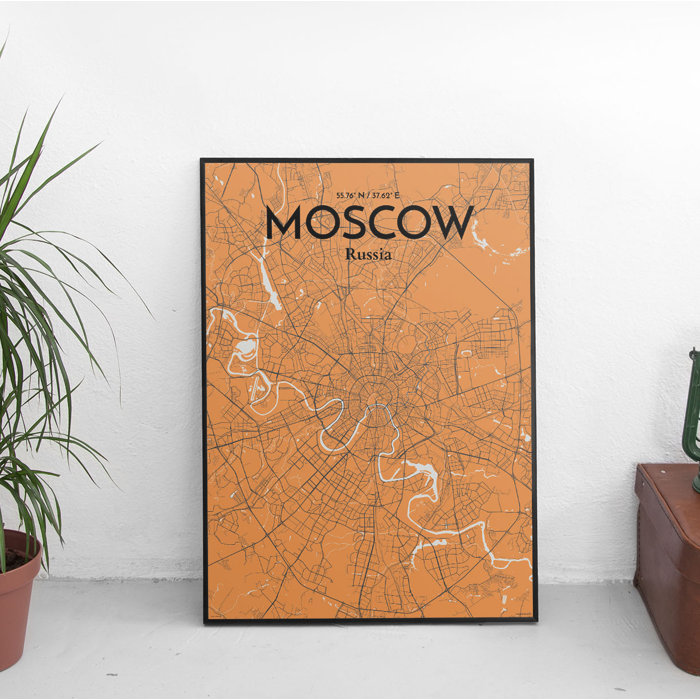 Wrought Studio Moscow City Map On Paper Graphic Art Wayfair   Moscow City Map On Paper Graphic Art 